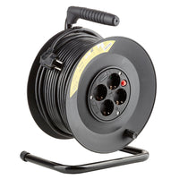 Technik Professional Cable Reel 50m 1.5mm² Black 16A 4 Sockets with Switch Indoor Outdoor