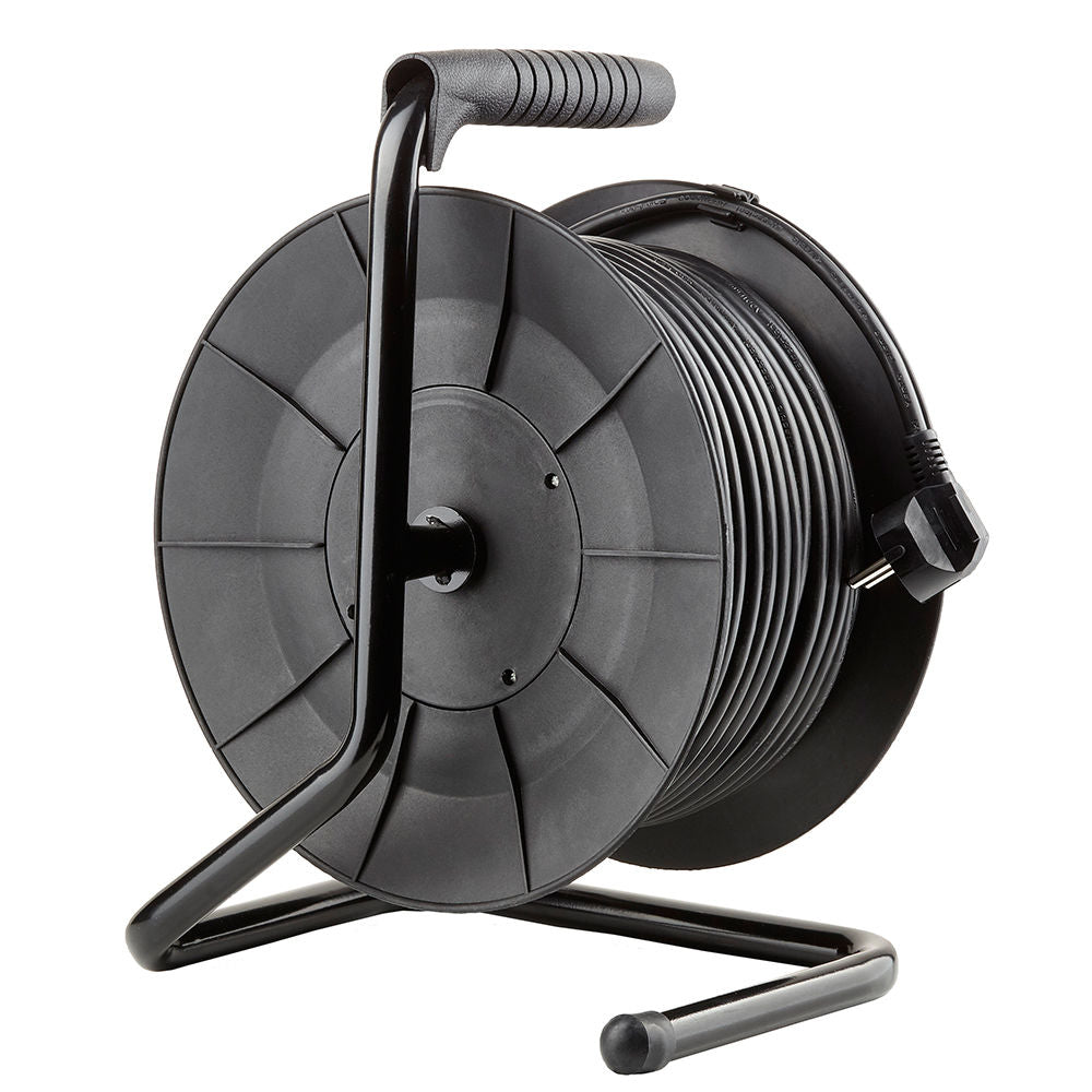 Technik Professional Cable Reel 50m 1.5mm² Black 16A 4 Sockets with Switch Indoor Outdoor
