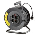 Technik Professional Cable Reel 50m 1.5mm² Black 16A 4 Sockets with Switch Indoor Outdoor
