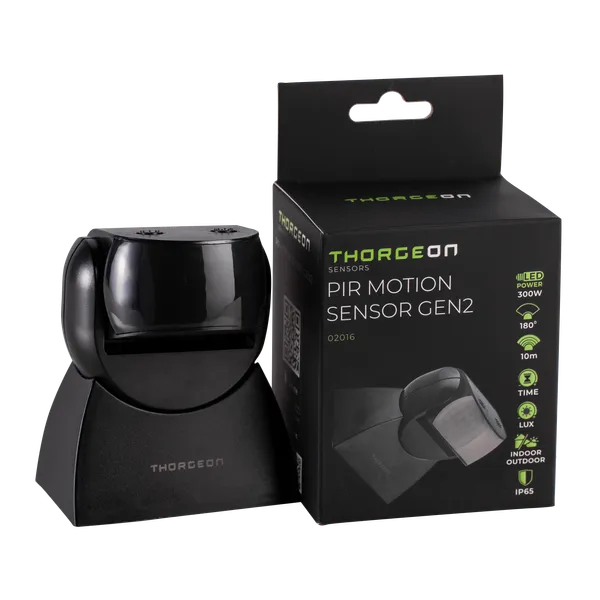 Thorgeon LED motion sensor Black surface mount 180° IP65 max 300W 220-240V CE RoHS
