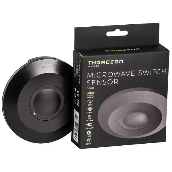 Thorgeon LED motion sensor Black surface mount 360° microwave IP20 220-240V max 1000W CE RoHS