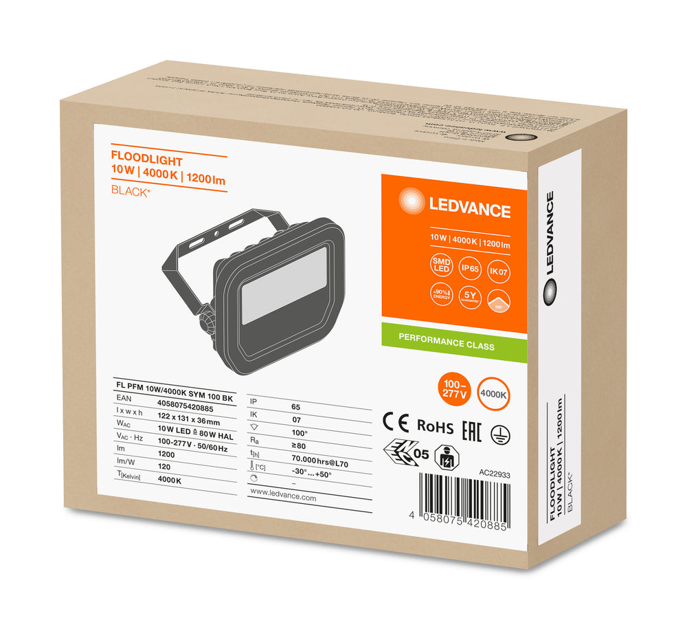 Ledvance LED Floodlight GEN 3 Black 10W 1521 lumens 3000K IP65 IK10 220-240V 120° Aluminium CE RoHS