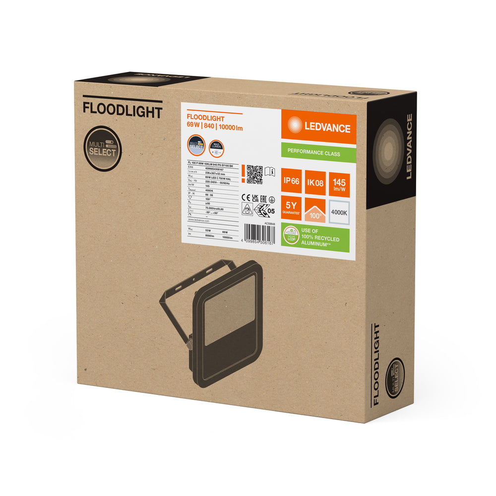 Ledvance LED Floodlight Black IP66 69W/53W 10000 lumens/8000 lumens Multi Lumen Switch 4000K Cool White CE RoHS