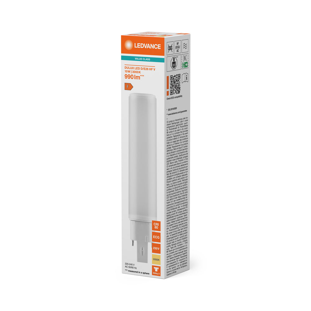 Ledvance LED PLC G24Q-3 Lamp 10.5W 1521 lumens 3000K Warm White 220-240V IP20 CRI 80 you can easily replace old CFL