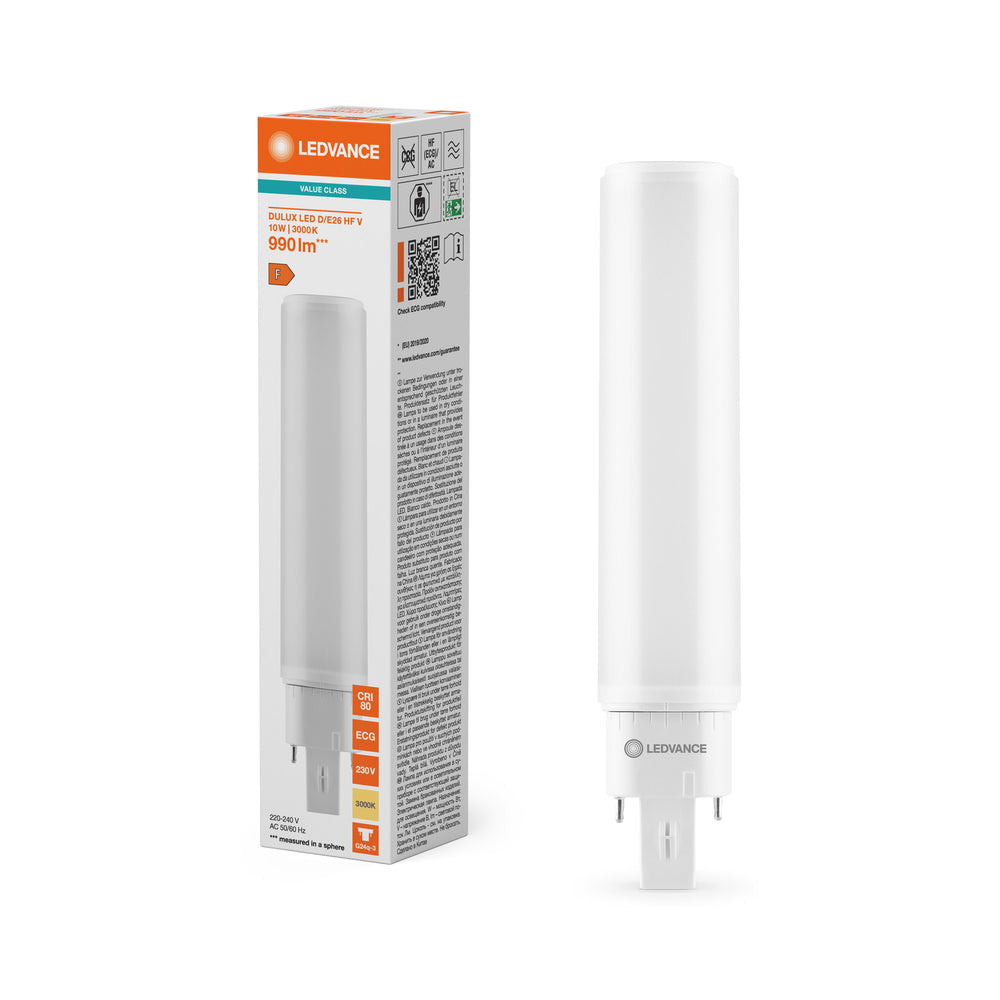 Ledvance LED PLC G24Q-3 Lamp 10.5W 1521 lumens 3000K Warm White 220-240V IP20 CRI 80 you can easily replace old CFL