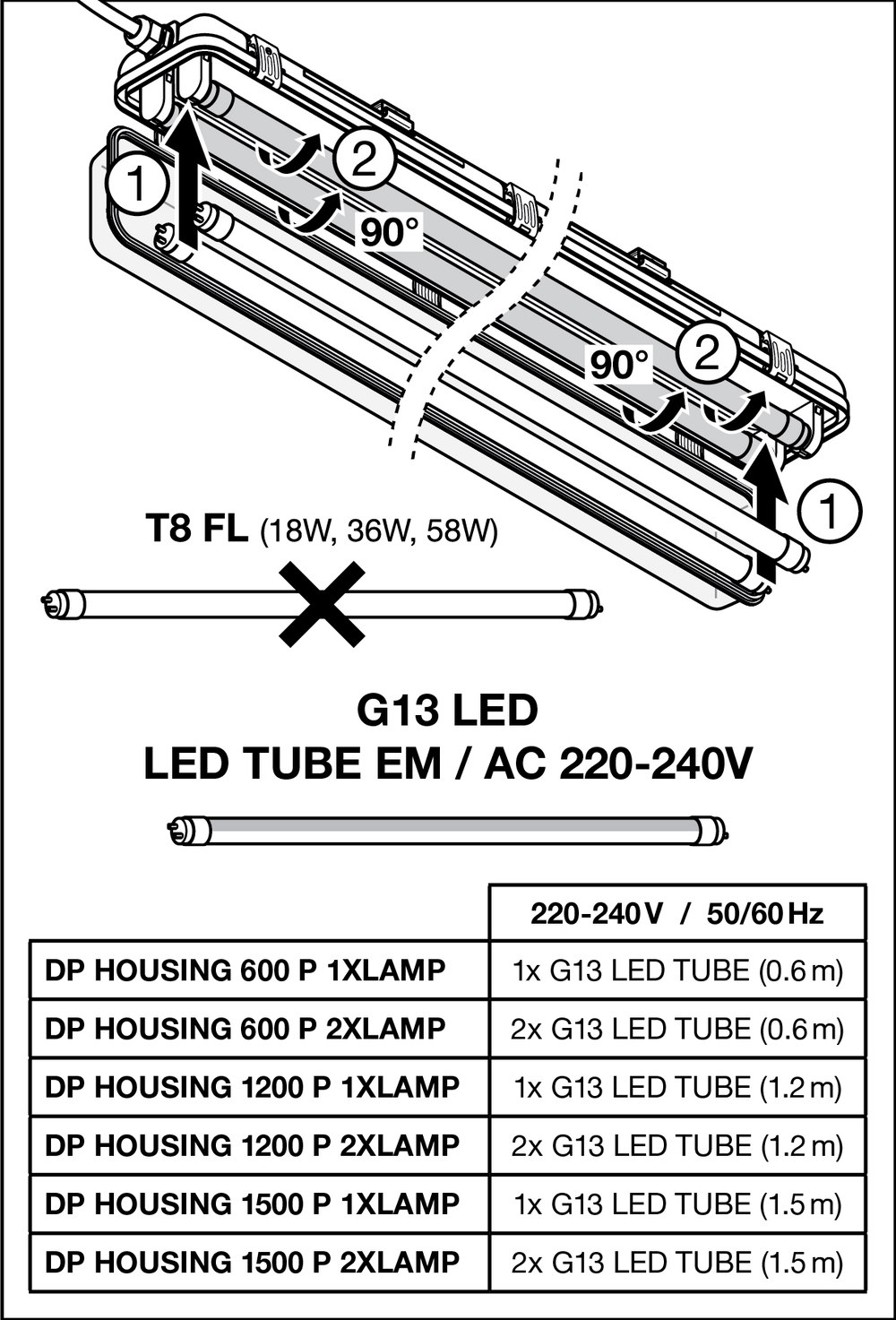 Ledvance LED Tube Fixture 120cm, IP65 Waterproof Housing, 220-240V, Matte Gold Aluminum, for Single LED Tube