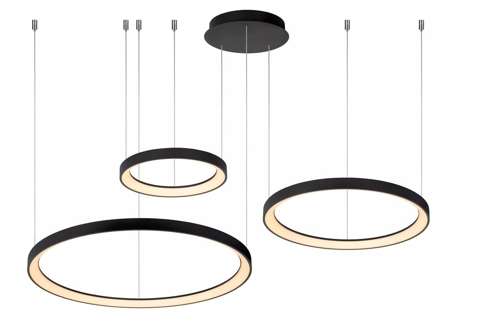 Lucide VIDAL black LED pendant light with dimmable 120W, warm white 2700K, wide 78 cm for chic home lighting