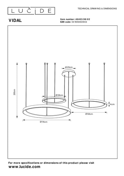 Lucide Vidal LED Pendelleuchte Ø78 cm 2700K mattgold