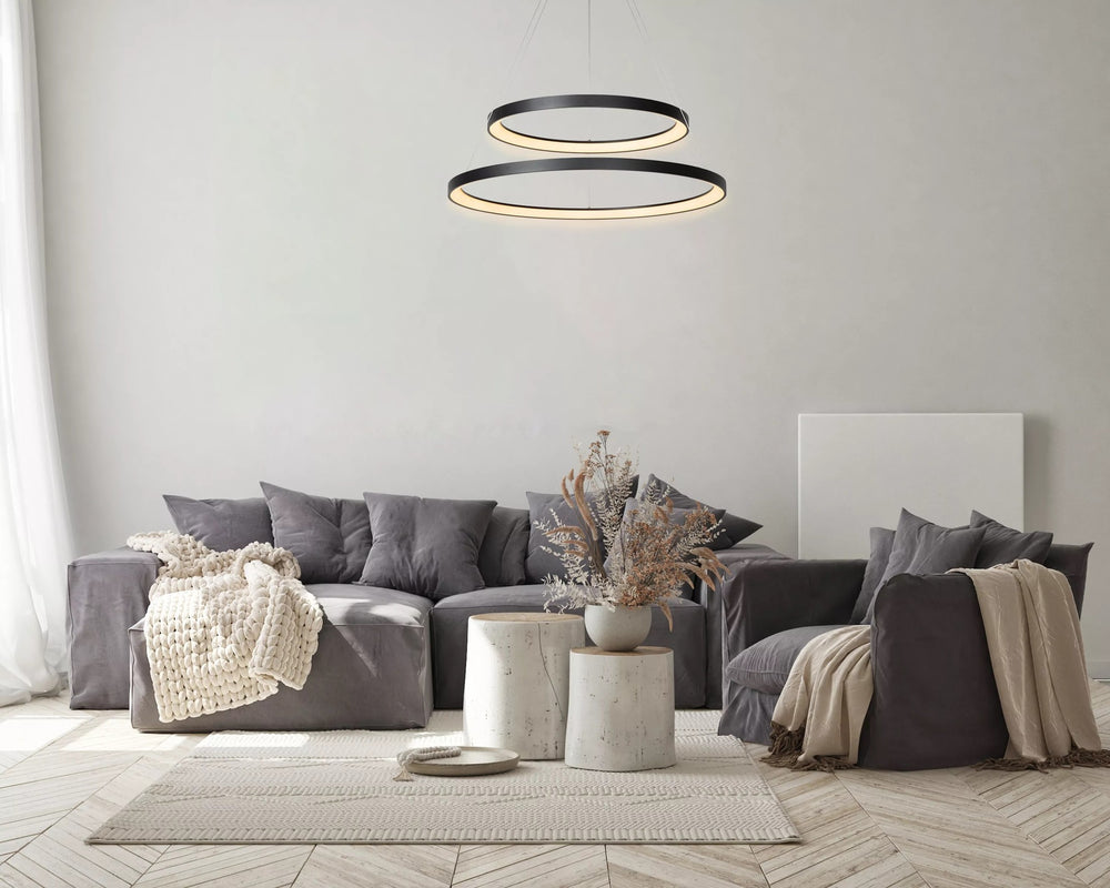 Lucide VIDAL LED dimmable pendant light 78 cm - modern black chandelier for home lighting