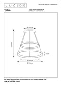 Lucide VIDAL LED dimmable pendant light 78 cm - modern black chandelier for home lighting