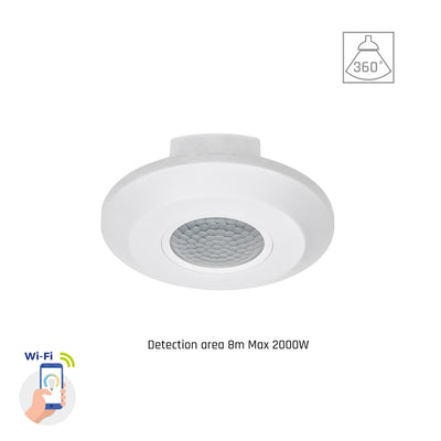 Spectrum smart PIR sensor 360° surface mount, 2000W load, 8m range, 1-10V, Wi-Fi BT, IP20, 230V
