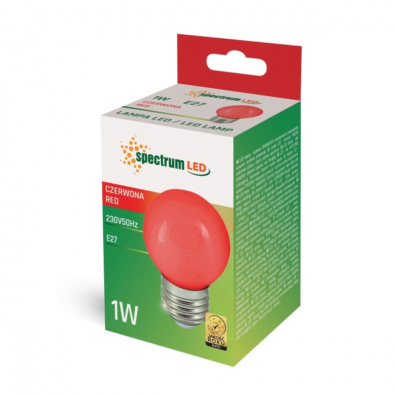 Spektrum LED G45 Lampe rot E27 230V 1W - energieeffiziente Stimmungsbeleuchtung, 17000h Lebensdauer, 270° Abstrahlwinkel