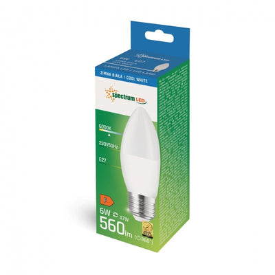 Spectrum LED Kerze C37 E27 230V 6W 6000K kaltweißes Licht 560 Lumen, 160° Abstrahlwinkel, nicht dimmbar, 17000 Stunden Lebensdauer