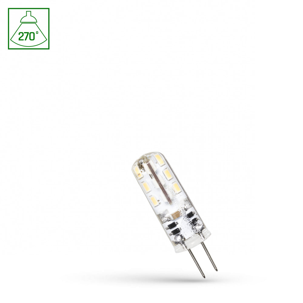 Spectrum LED G4 12V 1.5W silicon warm white 3000K, 270° angle, 95 lumens, CRI 80, long lifespan, non-dimmable