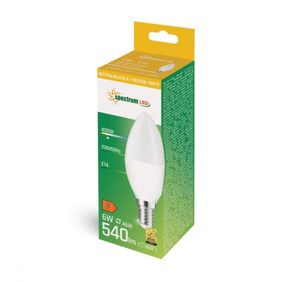 Spektrum LED Kerze C37 E-14 230V 6W 4000K neutralweiß 540 Lumen 160° Abstrahlwinkel IP20 energieeffizient