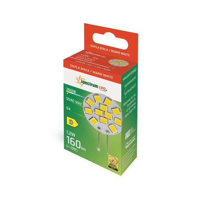 Spectrum LED G4 12V 1.2W 3000K warm white 160 lumen 120° beam angle indoor use