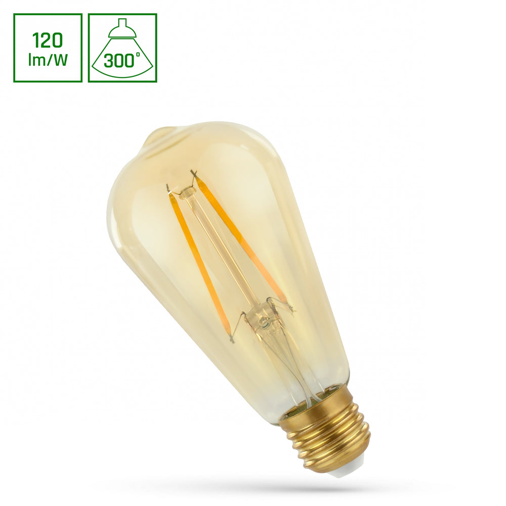 Spectrum LED-Lampe E27 2W mit 240 Lumen und 2400K warmweißem Licht, 300° Abstrahlwinkel, Retro-Design, 17000 Stunden Lebensdauer