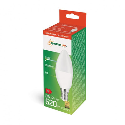 Spektrum LED-Kerzenlampe C37 E-14 8W 3000K warmweiß, 710 Lumen, 160° Abstrahlwinkel, IP20, ideale Stimmungsbeleuchtung