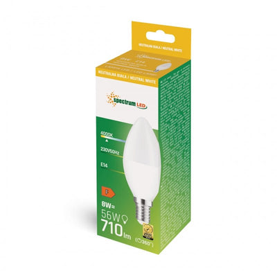 Spectrum LED Kerzenlampe C37 E14 230V 8W 4000K nicht dimmbar energiesparende Lampe 710 Lumen 160° Strahlungswinkel
