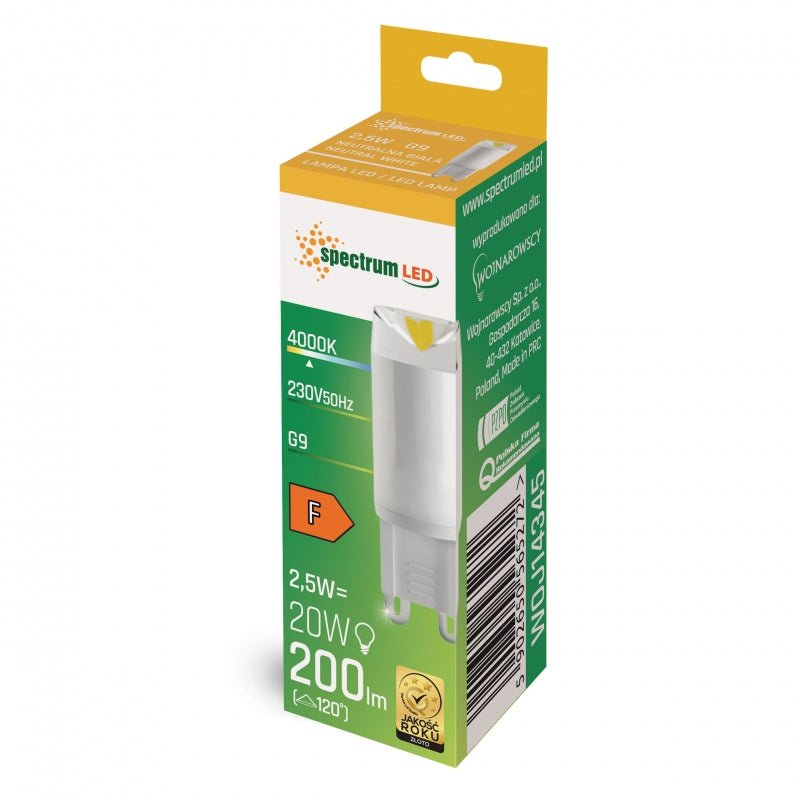 Spectrum LED G9 Lampe 230V 2.5W 4000K neutralweiß, 200 Lumen, 100° Abstrahlwinkel, keramisch, nicht dimmbar, CRI 80