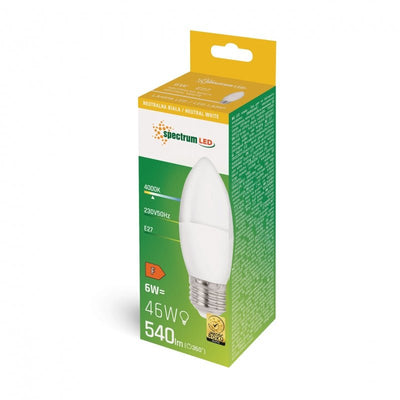 Spectrum LED-Kerzenlampe C37 E27 230V 6W NW 4000K, 540 Lumen für den Innenbereich, 160° Abstrahlwinkel, nicht dimmbar