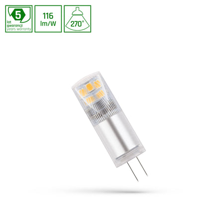Spectrum LED G4 12V 2.5W cool white 6000K, 290 lumens, 270° angle, 50000 hours, 80 CRI, non-dimmable