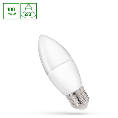 Spectrum LED-Kerzenlampe C37 E27 230V 1W CW 6000K mit 100 Lumen kaltweißem Licht und 270° Lichtverteilung