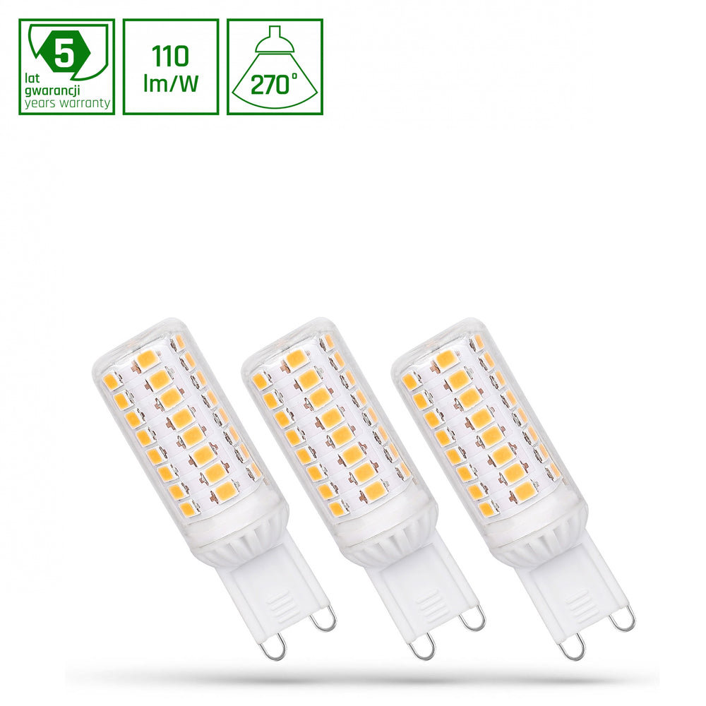 Spectrum LED G9 230V 4W cool white dimmable with 6000K and 440 lumens, 270° beam angle, 2-year warranty, 3-pack