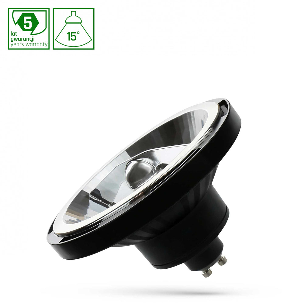 LED AR111 GU10 230V 12W COB 15° NW schwarze Spektrumlampe mit 860 Lumen und 4000K für intensiv gerichtete Beleuchtung