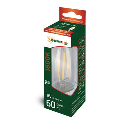 Spektrum LED-Kerze E14 230V 1W 1800K, 60 Lumen, 300° Lichtbündel, IP20, nicht dimmbar, warmweißes Licht